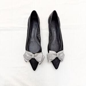 Schutz Black Lyla Ballet Flats Multimater Mosquito Pointy Toe Shoes Size 10.5